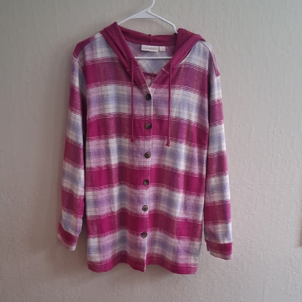 Belle by Kim Gravel Checkered Hoodie - Pink and White